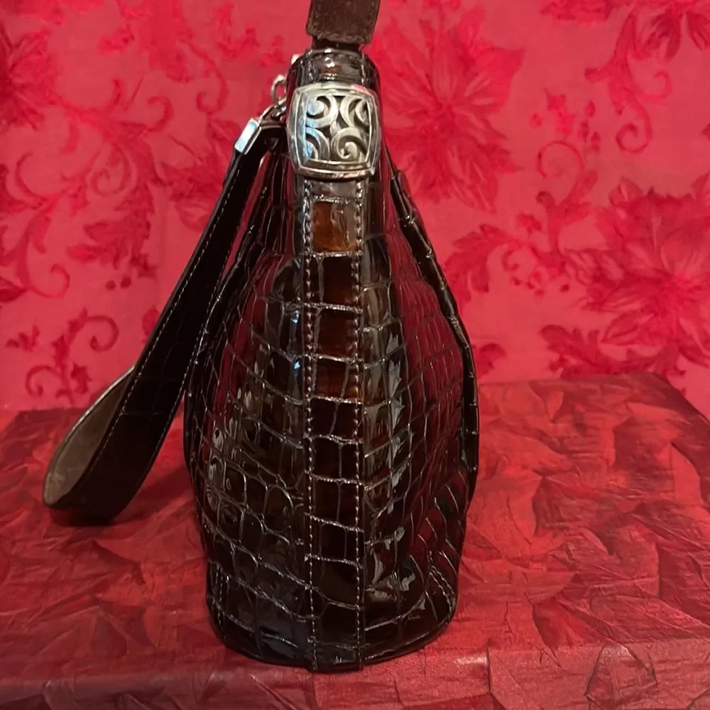 Brighton Collection Bronze Patent Leather Croc pattern Shoulder Bag‎